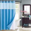 WPM No Hooks Required Shower Curtain with Snap-in Liner Waffle Weave Design, Hotel Grade Waterproof & Washable, Mesh top Window 
