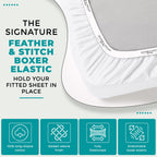 Feather & Stitch 100% Cotton 1 Piece Damask Stripe Twin Fitted Sheet 500 Thread Count White 18 Inch Extra Deep Pocket Luxury Sateen Weave Stretchable Boxer Elastic Fits Mattress Perfectly