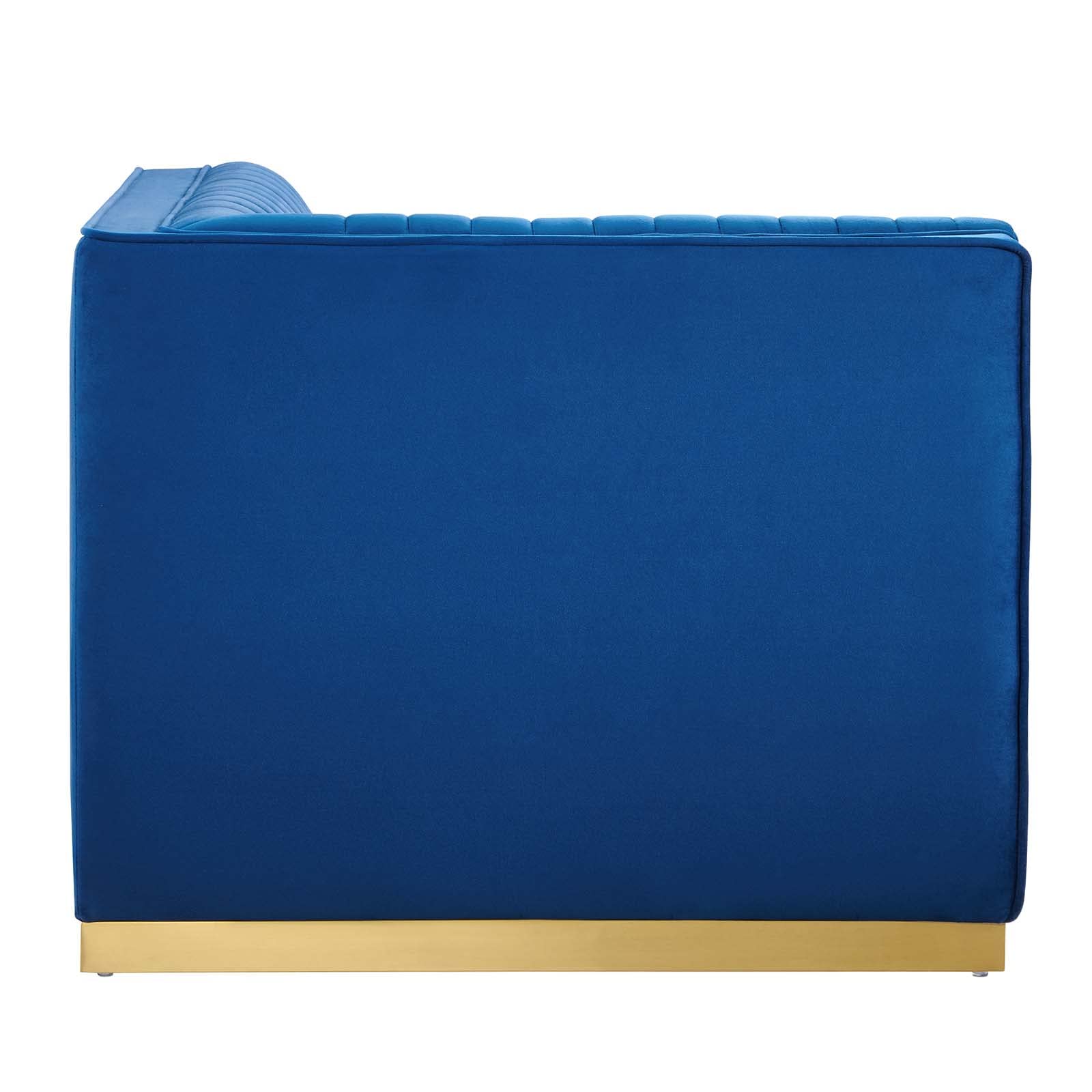 Modway Sanguine Velvet And Stainless Steel Left Corner Chair In Navy Blue