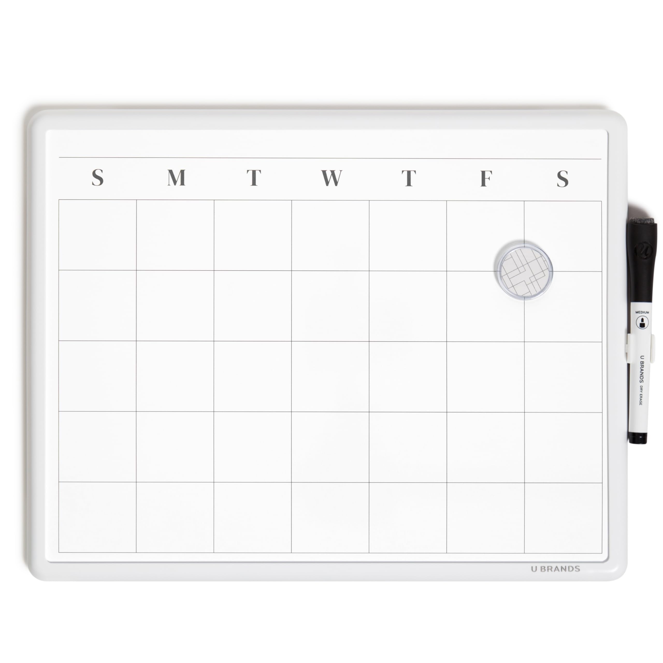 U Brands Magnetic Dry Erase Calendar Board, 14'X11', Modern White Frame, Includes Marker And Magnet
