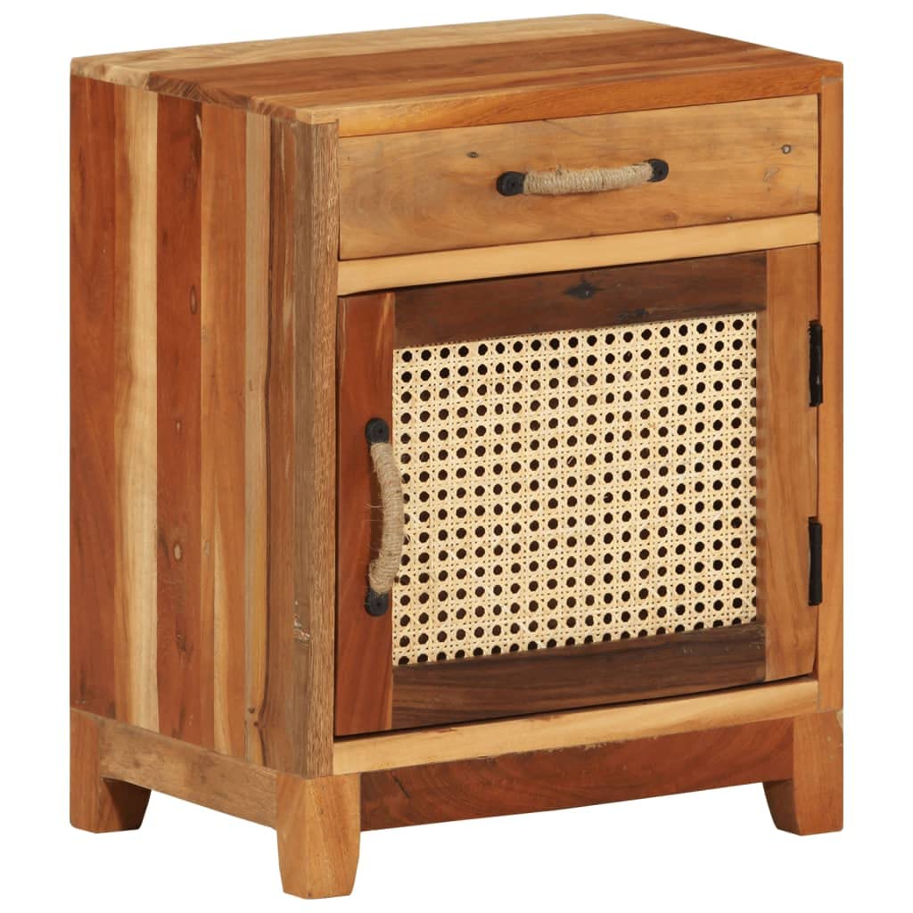 vidaXL Bedside Cabinet - Classic-Style Accent Furniture with Reclaimed Wood Construction and Natural Cane Door for Bedroom Decor