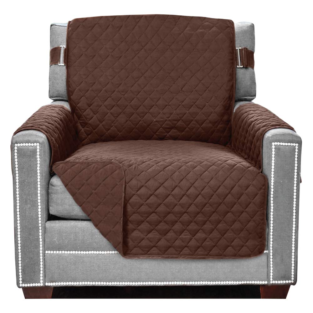 Sofa Shield Patented Chair Slip Cover, Large Cushion Protector, Reversible Stain And Dog Tear Resistant Slipcover, Quilted Microfiber 23” Seat, Washable Covers For Dogs Pets Kids, Chocolate