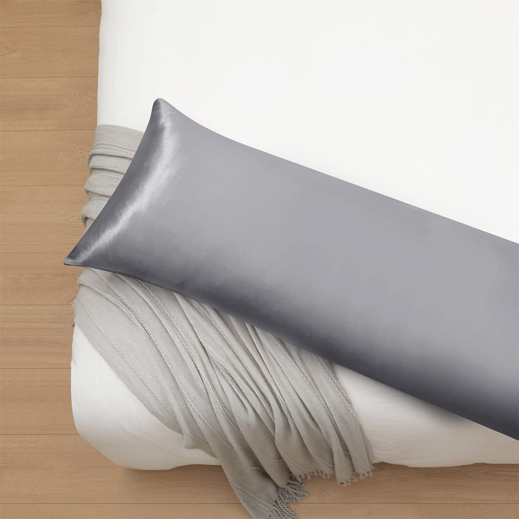 Ersmak Satin Body Pillow Cover, 20X54 Inches Grey Ultra Soft Satin Body Pillow Case For Hair And Skin, Silky Slip Cooling Long S