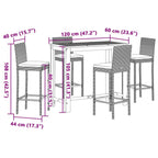 vidaXL Patio Bar Set - Acacia Wood & Poly Rattan Outdoor Furniture - 5-Piece Set with Gray Stools and Table for Garden Deck and Patio