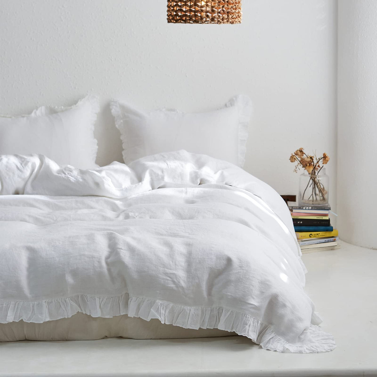 Simple&Opulence 100% Washed Linen Duvet Cover Set-2 Pieces Premium Ruffled Bedding With 1 Comforter Cover And 1 Pillowsham Franc