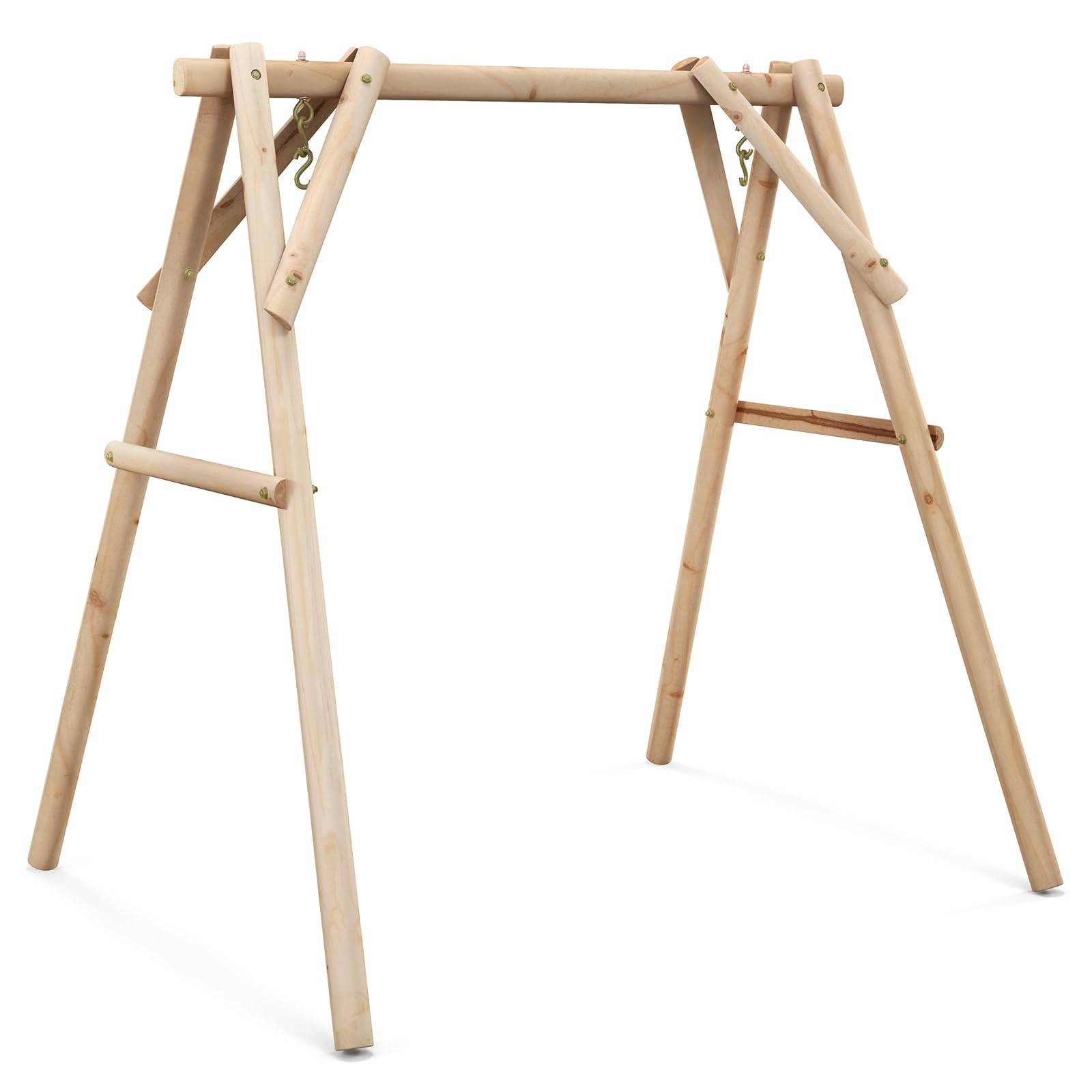 Tangkula 770Lbs Porch Swing Frame, Heavy Duty A-Frame Wooden Swing Stand With Reinforced Bars, Freestanding Log Porch Swing Frame Only For Diy Painting, Ideal For Porch, Lawn, Garden, Backyard