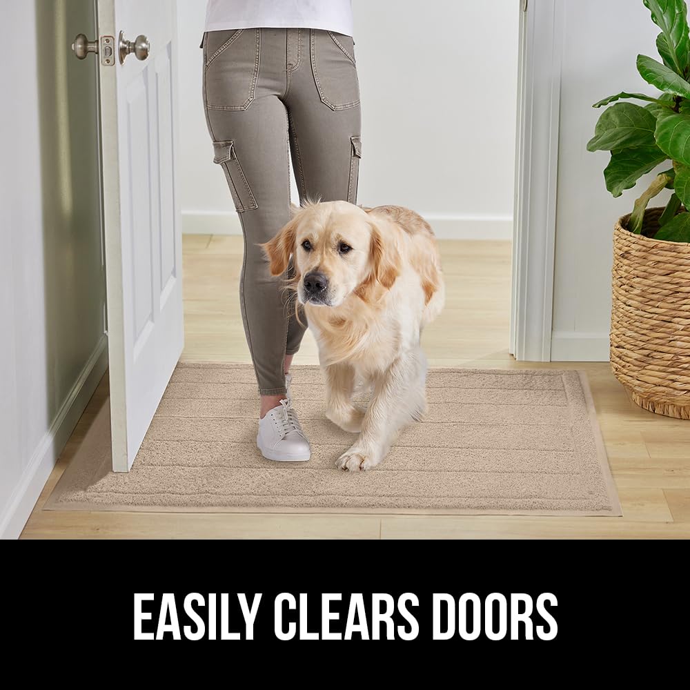 Gorilla Grip Dirt Grabber Mesh Door Mat, Low-Profile, Stain And Fade Resistant Heavy Duty Quick Dry Striped Doormat, Mats For Indoor Or Outdoor Entry, Shoe Scraper, Garage Entrance Mat, 47X35, Beige