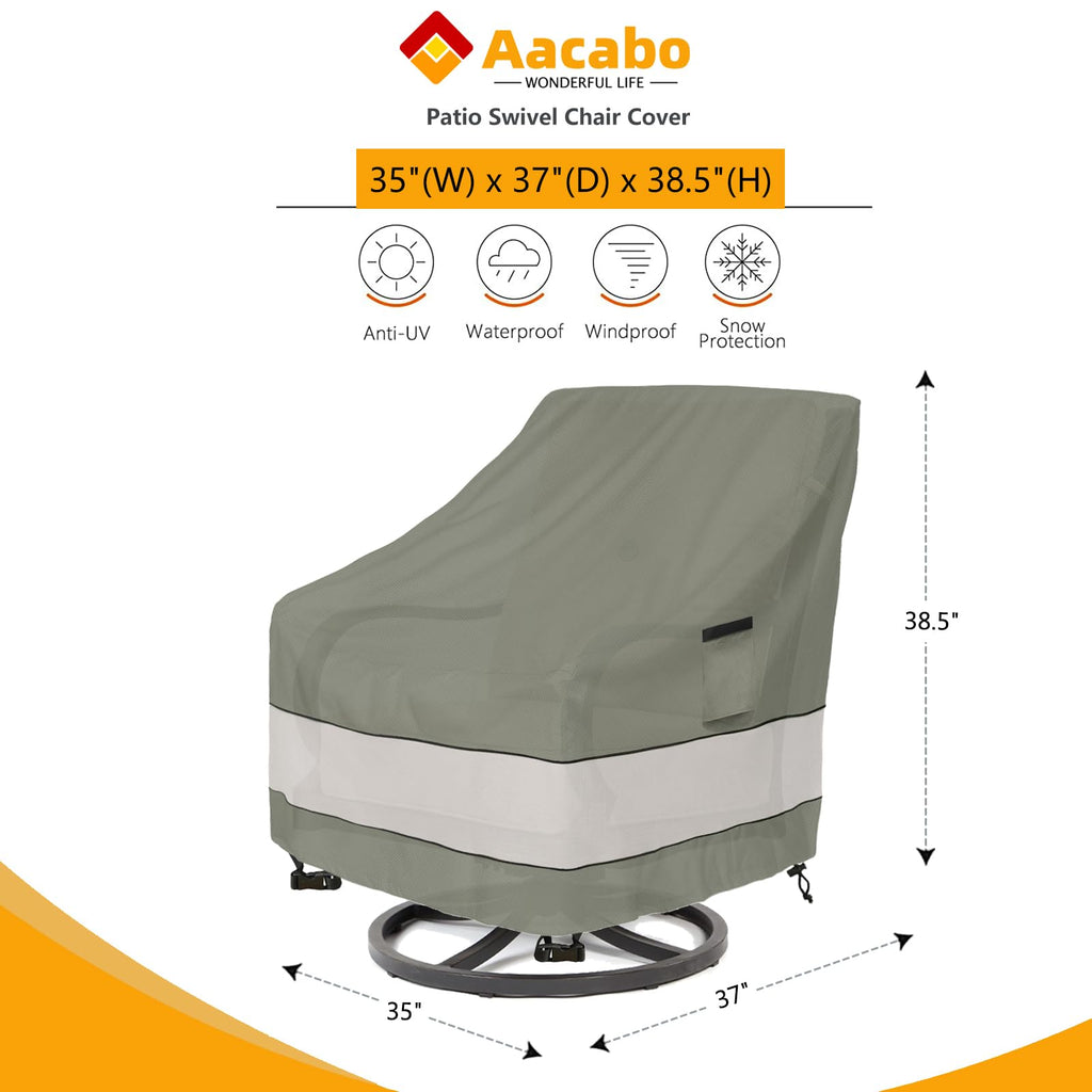 Aacabo Outdoor Swivel Lounge Chair Cover 2 Pack,Waterproof 100% Outdoor Patio Chair Covers,35W X 37 D X 38.5 H Inches,Outside Furniture Lounge Deep Seat Cover -Grayish Green