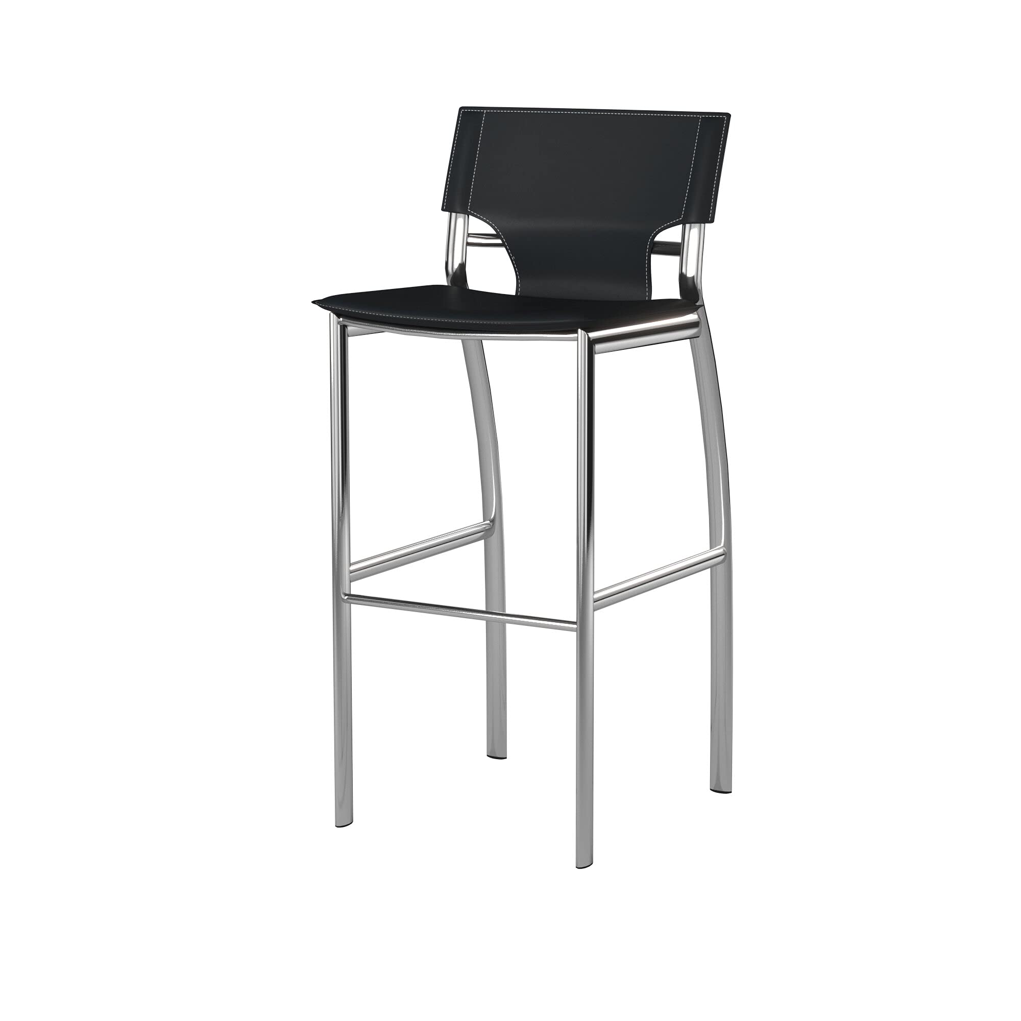 Neos Modern Furniture Set of 2 Regenerated Leather Bar Stool with Chrome Legs and 26&quot; Seat Height, Black