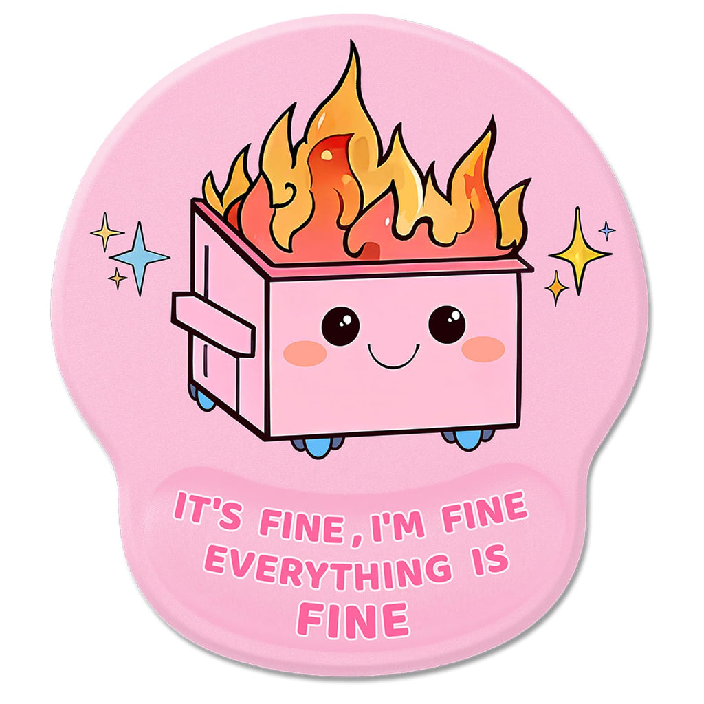 Hancynir Ergonomic Mouse Pad with Wrist Rest, Funny Dumpster on Fire Pattern, Gel and Fabric, Pink, 9.9" X 8.7"