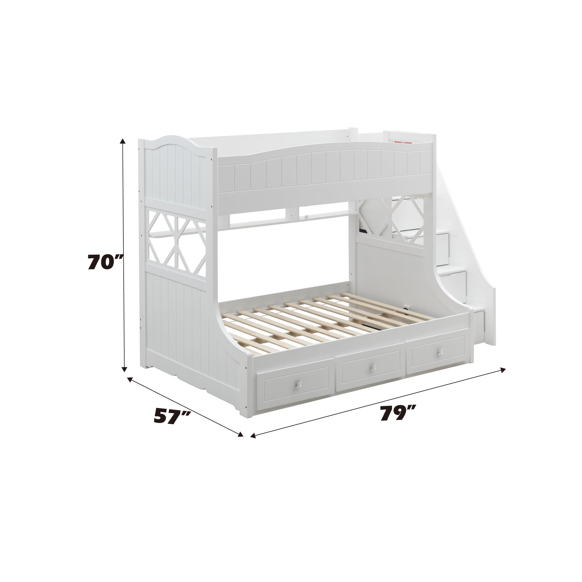 Acme Meyer Twin/Full Bunk Bed With Storage Ladder And Drawers In White