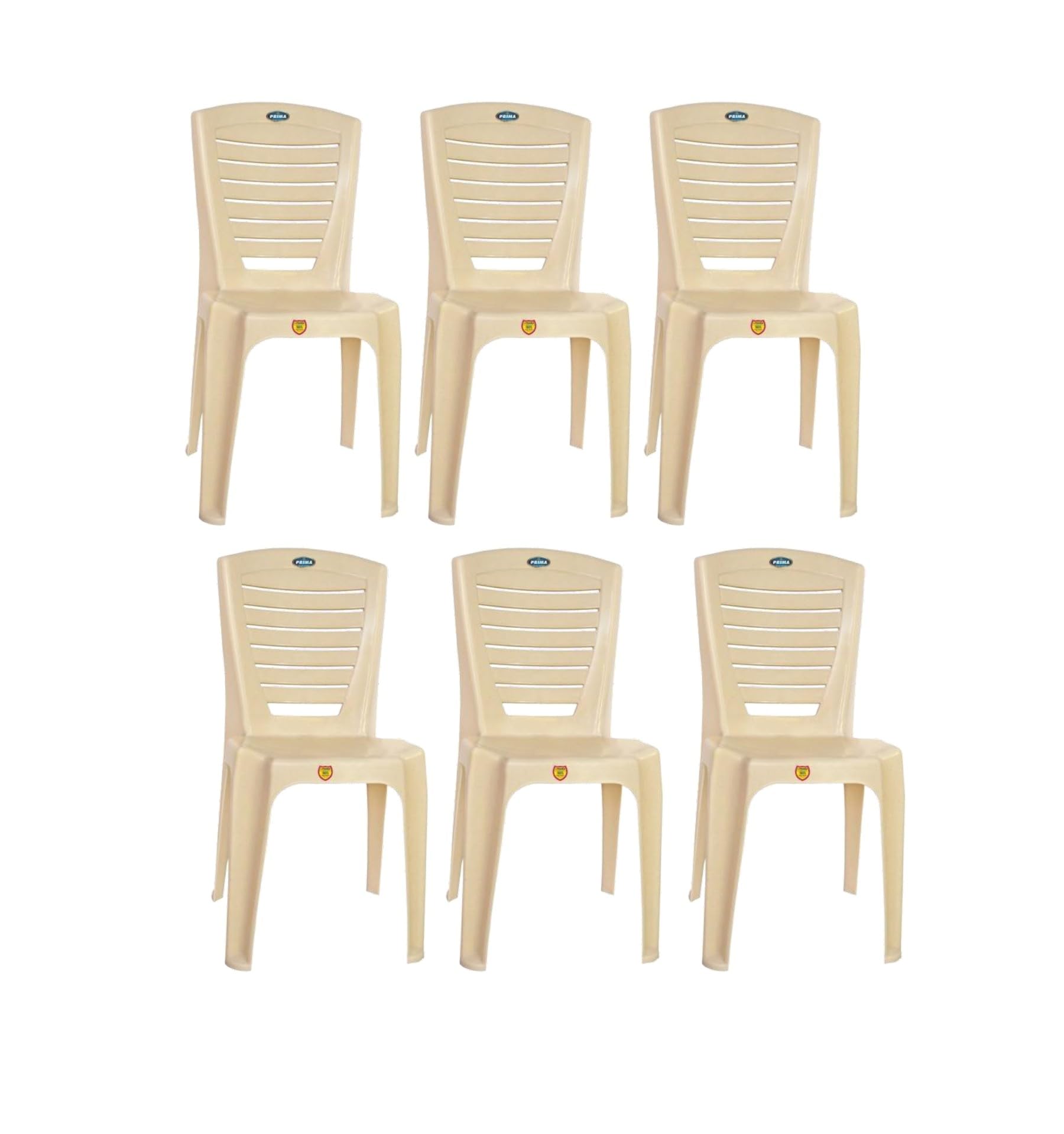 Prima Plastic Chair For Living Room | Set Of 6 | Chair For Home, Living Room, Outdoor | Stackable Chair Without Arm | 100% Virgi