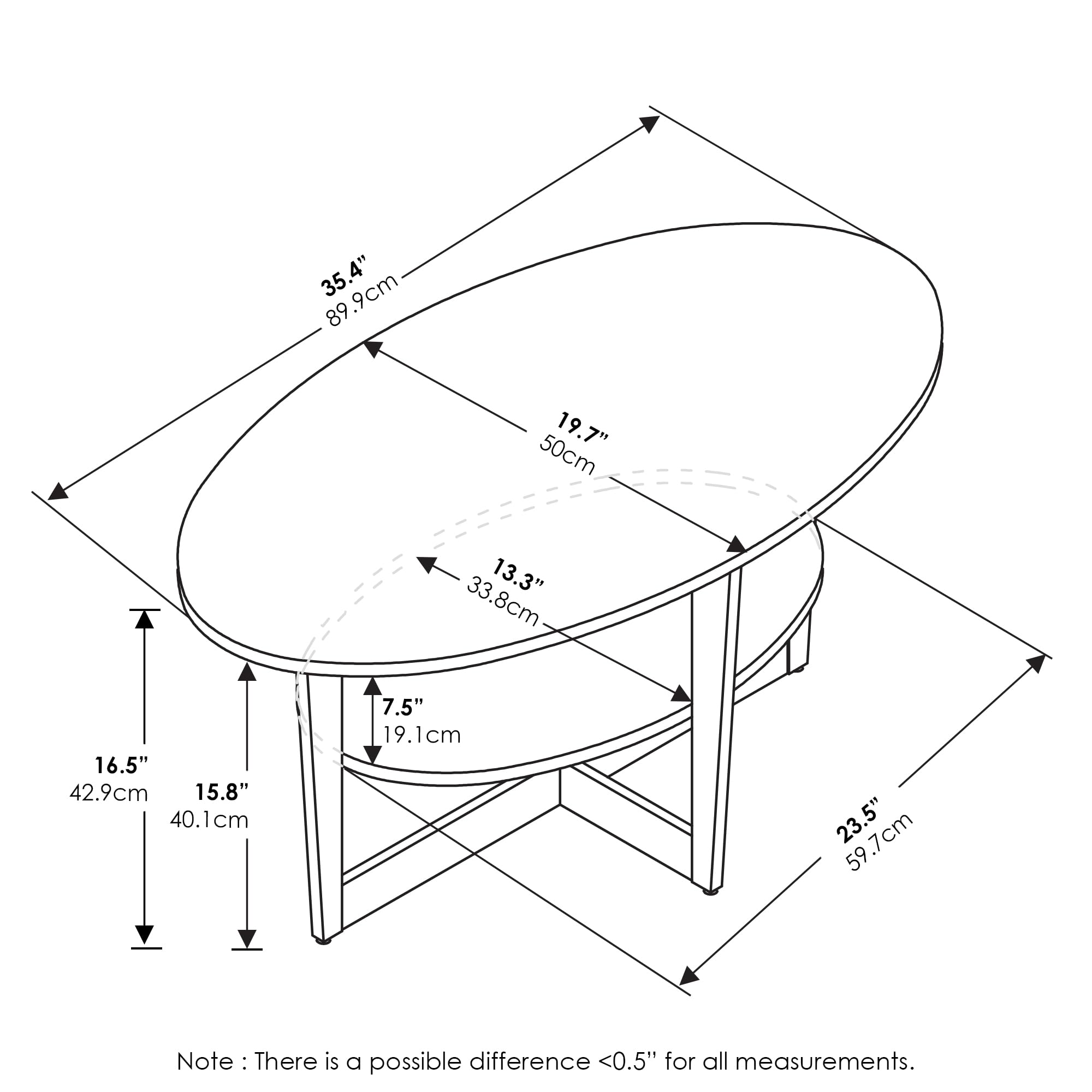 Furinno Coffee Table, 1-Pack, Columbia Walnut/Black