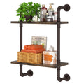 Helsin 2 Tier Industrial Pipe Floating Bathroom Shelves, 16inch Rustic Wood Wall Mounted Shelf, Storage Rack Sundries Holder for