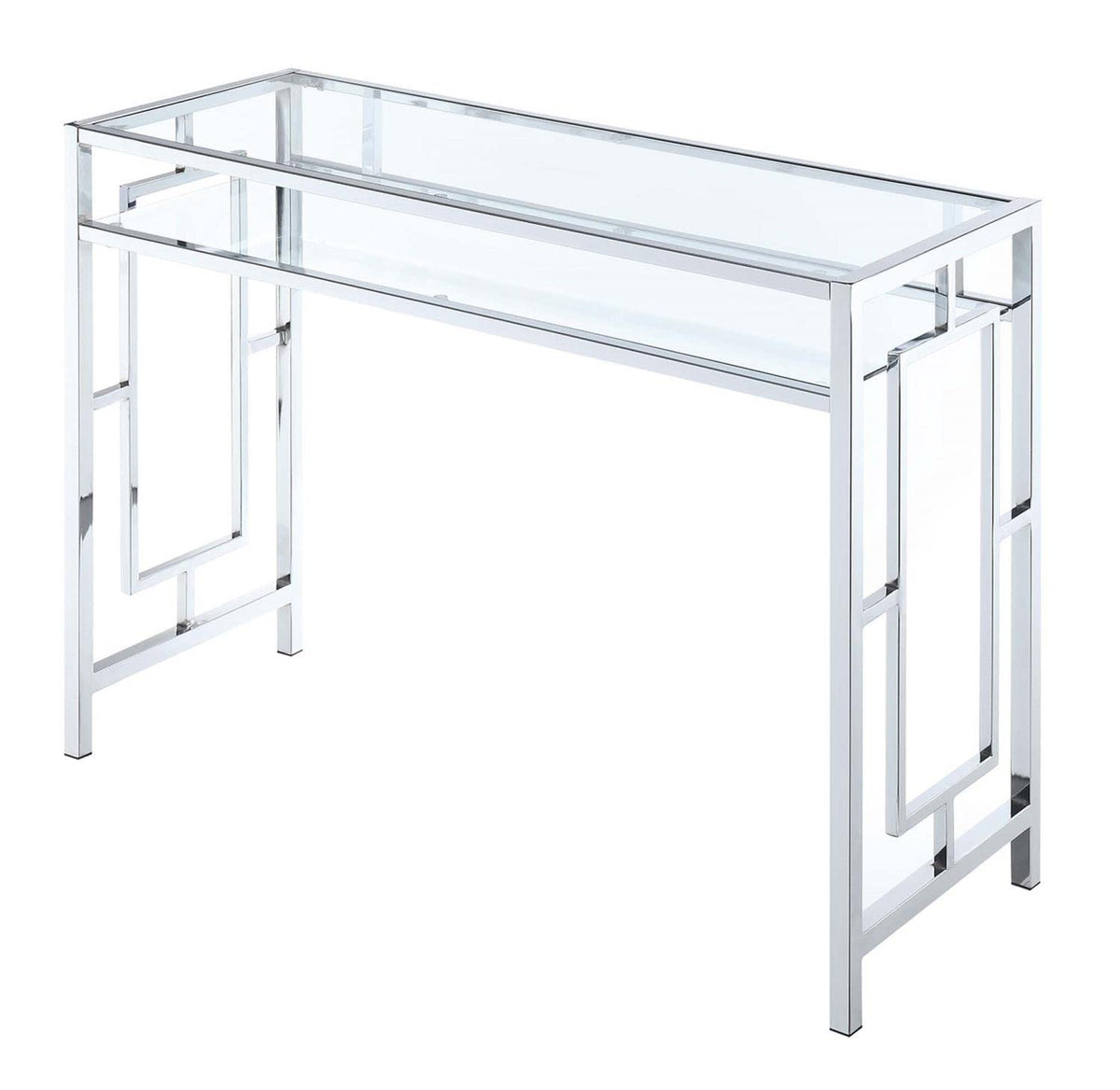 Convenience Concepts Town Square Chrome Desk With Shelf, Clear Glass / Chrome Frame