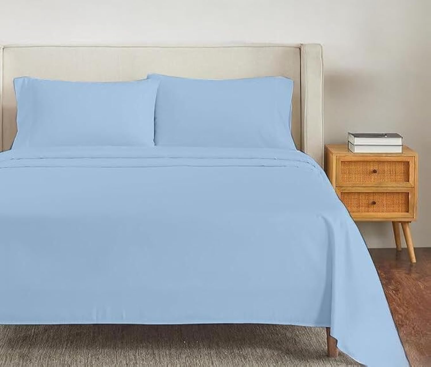 4 Piece Premium Sheet Set Cotton Queen, 100% Egyptian Cotton, 400 Thread Count, 15 Inch Deep Pocket Of Cotton Sheets, Light Blue