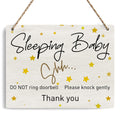 Baby Sleeping Sign For Front Door, Do Not Knock Or Ring Doorbell Wooden Sign, Baby Room Nursery Home Bedroom Rustic Hanging Sign