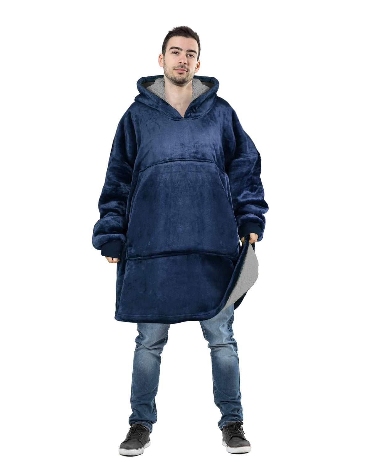 Tirrinia Oversized Hoodie Blanket Sweatshirt Comfortable Sherpa Giant Pullover Reversible Wearable Blankets For Adults Men Women