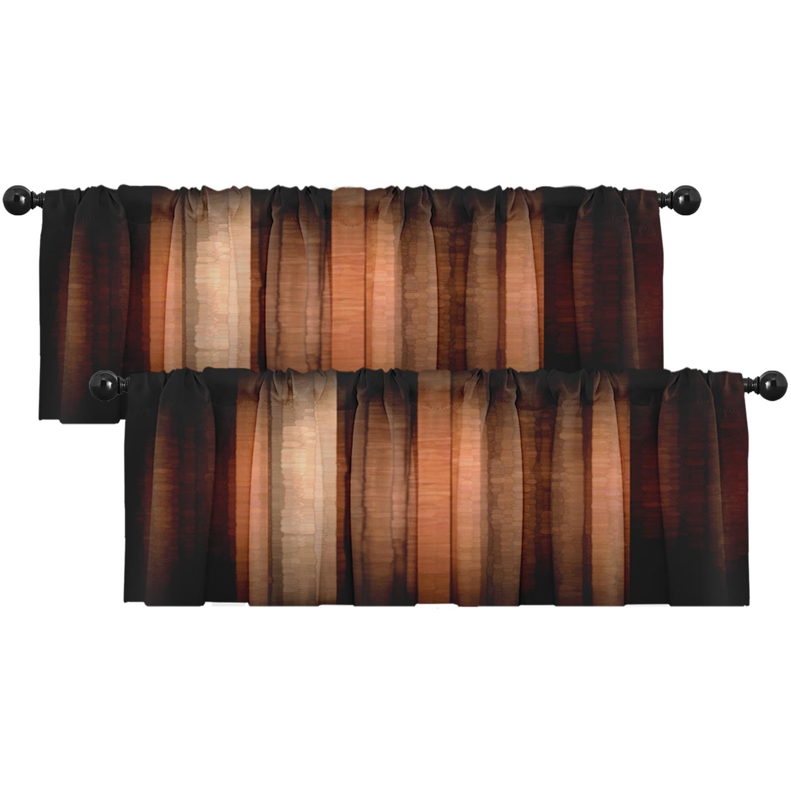 Emvency 2 Pack Valances Window Treatments, Orange Copper Vintage Stripe Blackout Drapes Adjustable Curtain Valances for Windows 