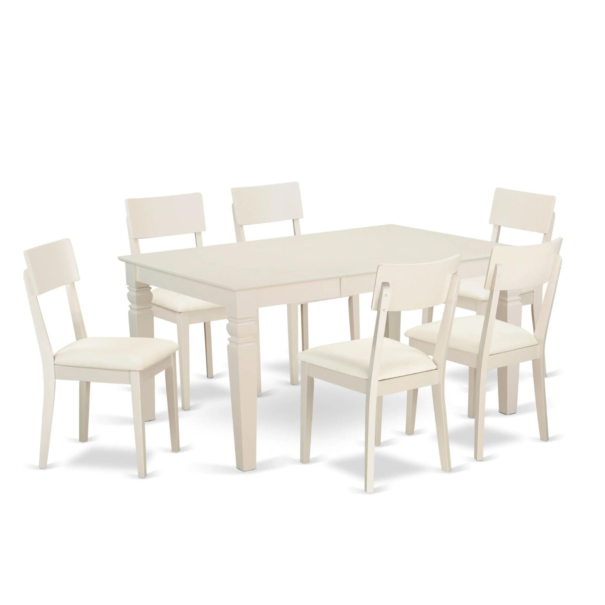 East West Furniture WEAD7-LWH-LC 7 Piece Dining Set Consist of a Rectangle Dining Room Table with Butterfly Leaf and 6 Faux Leather Upholstered Chairs, 42x60 Inch, Linen White