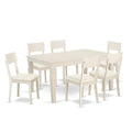 East West Furniture WEAD7-LWH-LC 7 Piece Dining Set Consist of a Rectangle Dining Room Table with Butterfly Leaf and 6 Faux Leather Upholstered Chairs, 42x60 Inch, Linen White