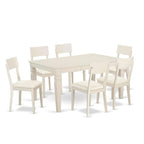 East West Furniture WEAD7-LWH-LC 7 Piece Dining Set Consist of a Rectangle Dining Room Table with Butterfly Leaf and 6 Faux Leather Upholstered Chairs, 42x60 Inch, Linen White