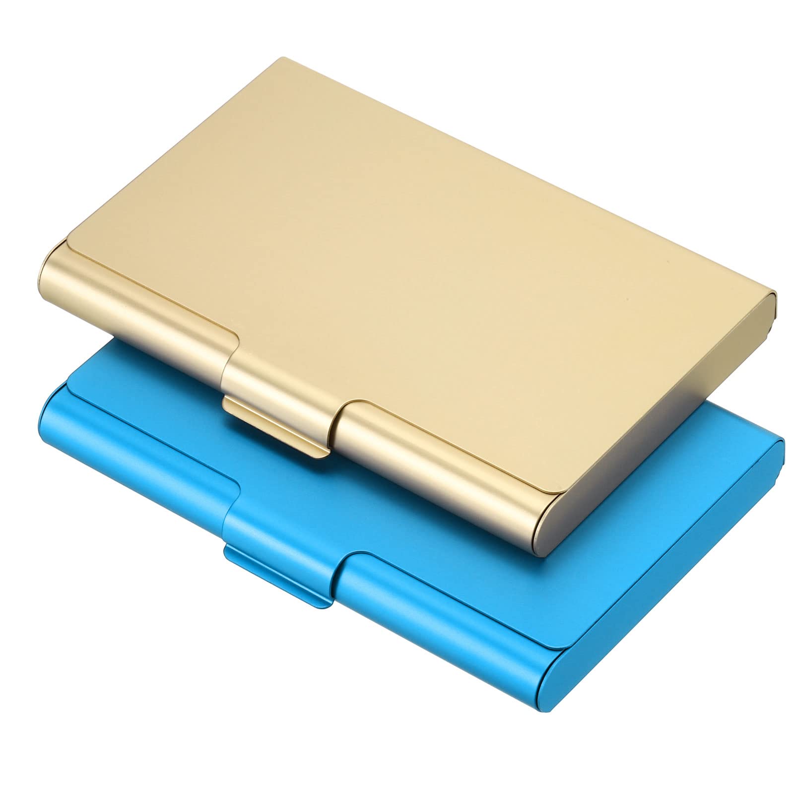 Patikil Business Card Holder, 2 Pack Aluminum Metal Card Case Professional Pocket Card Holder For Name Card Credit Card, Gold, B