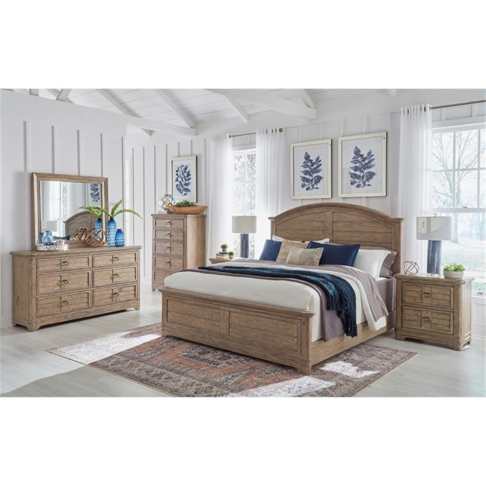 Meadowbrook Beige Antique Sand Wood Farmhouse Queen Arched Panel Bed