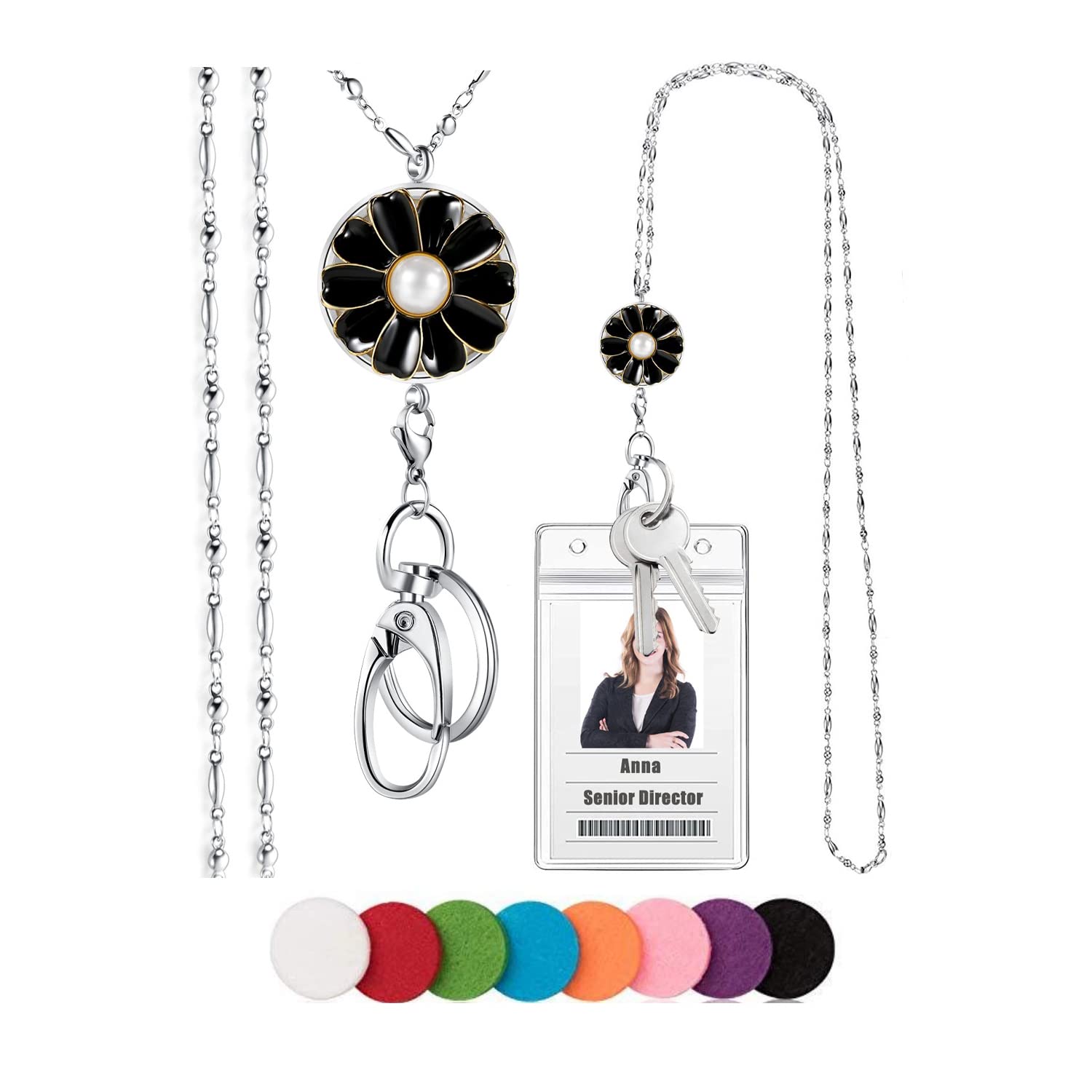 Sam & Lori Strong Pretty Lanyard Necklace For Id Badges Holder And Keys For Women Stainless Steel Diffuser Metal Lanyard Necklac