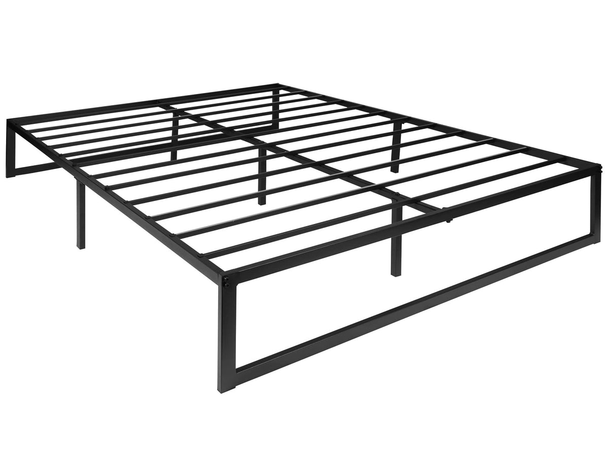 Flash Furniture Bentley 14&quot; Metal Platform Bed Frame - Black Frame/Steel Slats - 12.5&quot; Underbed Storage - No Box Spring Needed - Quick Lock Functionality-Queen