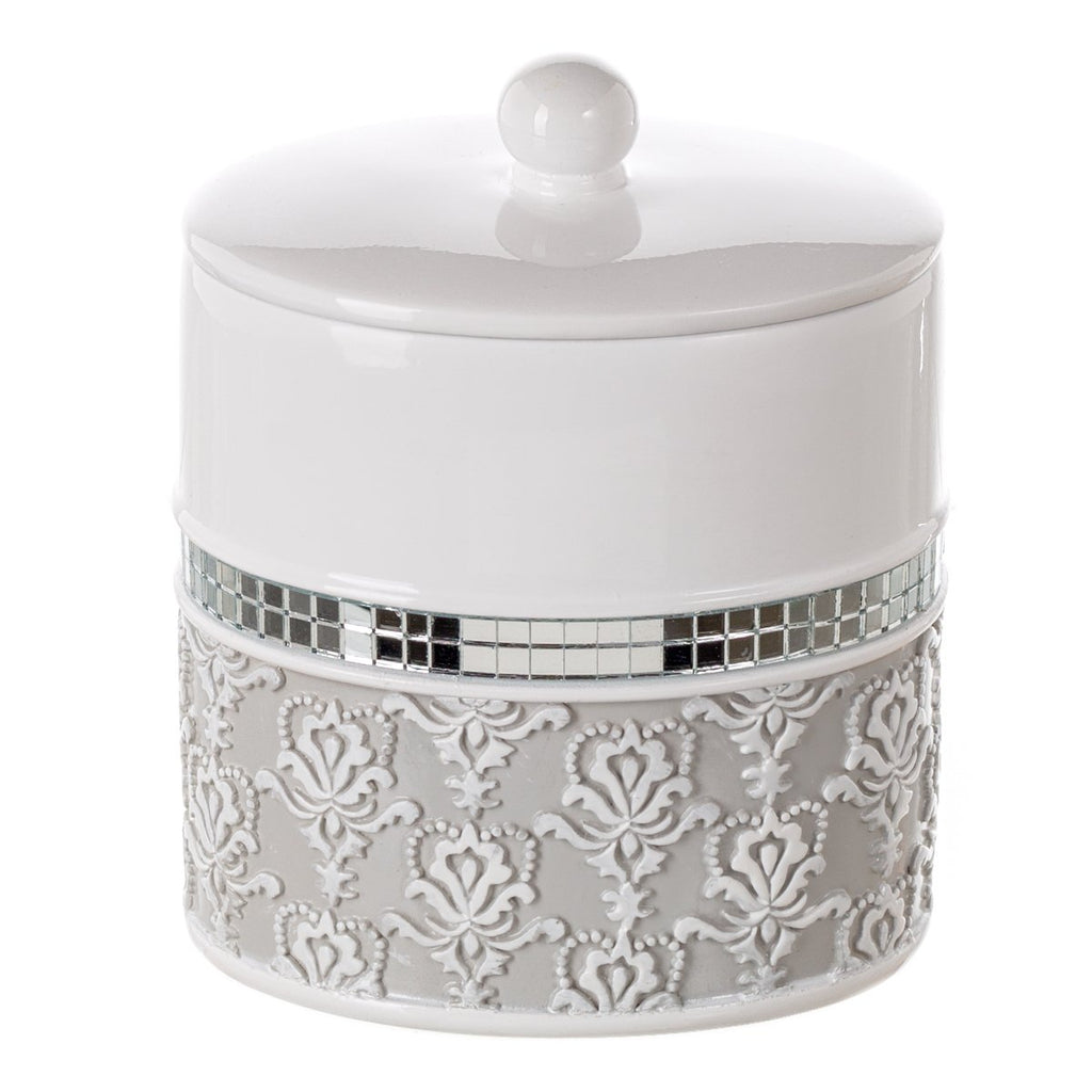 Creative Scents Mirror Damask Qtip Holder - Decorative Canister Jar, Durable Cotton Swab Ball Holder/Container - Beautiful Bathr