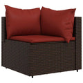 vidaXL Patio Corner Sofa with Cushions - Outdoor Furniture with Sturdy Steel Frame and Weather- Poly Rattan - Brown and Red
