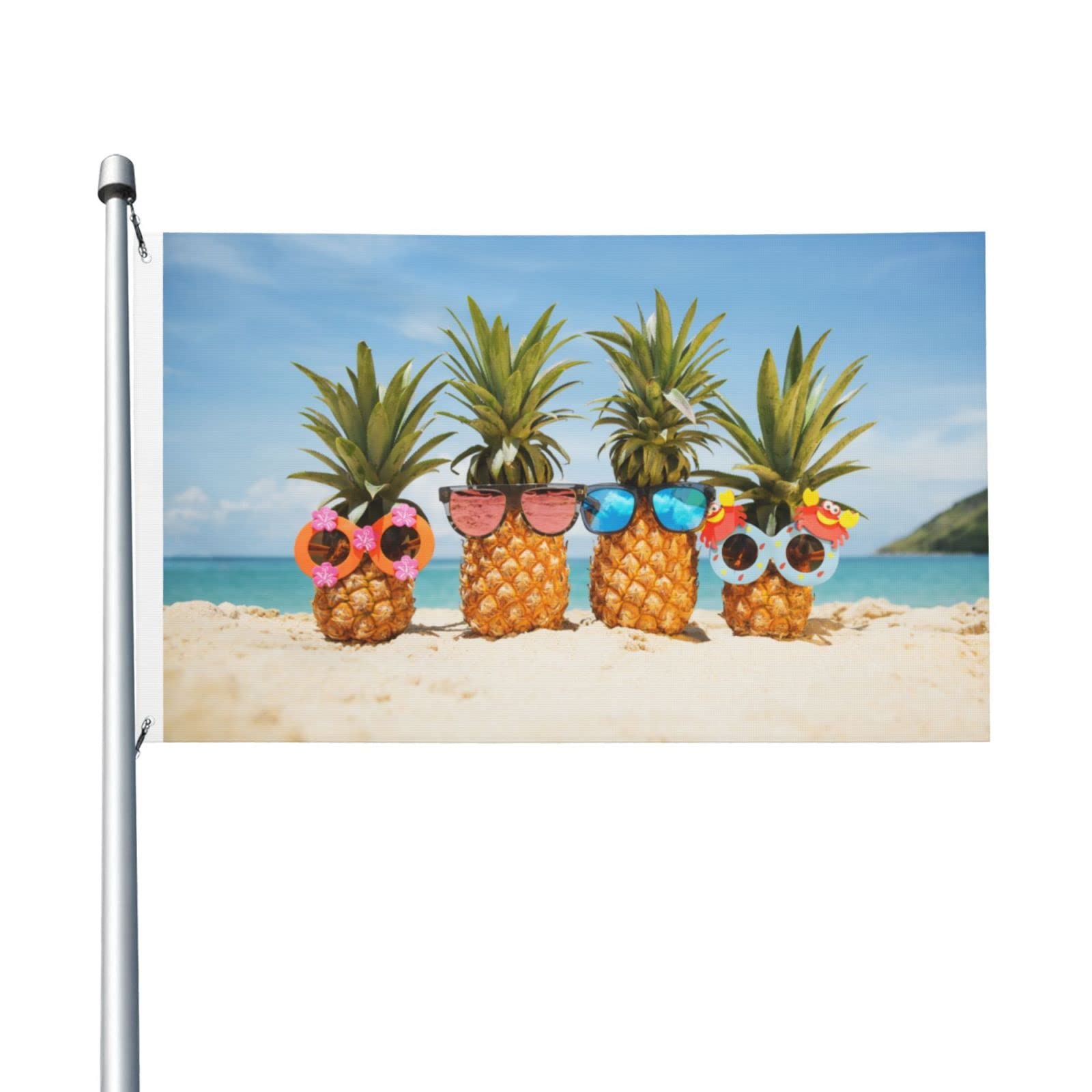 Ouqiuwa Funny Tropical Summer Beach Pineapples Flag, 3X5Ft Polyester Banner With Grommets, Garden Yard House Flags Indoor And Ou