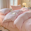 Nayoroom Gingham Duvet Cover Queen Size Pink White Plaid Checkered Comforter Cover 3 Pcs Soft Breathable Washed Microfiber Grid
