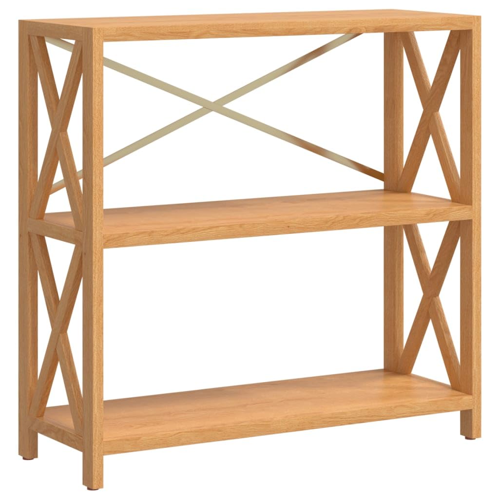vidaXL 3-Tier Solid Oak Wood Shelf with X-Shaped Bars - Versatile Freestanding Display Shelf for Books, Magazines & Miscellaneous Items; Farmhouse Style Home & Office Organizer