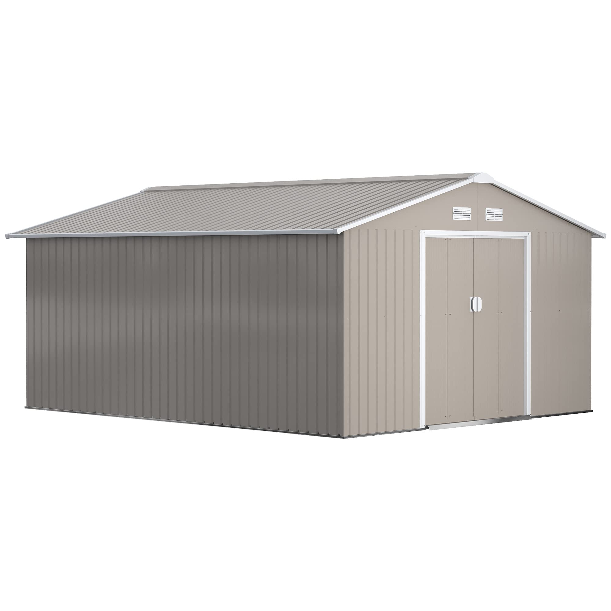Outsunny 11' X 13' Outdoor Storage Shed, Garden Tool House With Foundation Kit, 4 Vents And 2 Easy Sliding Doors For Backyard, P