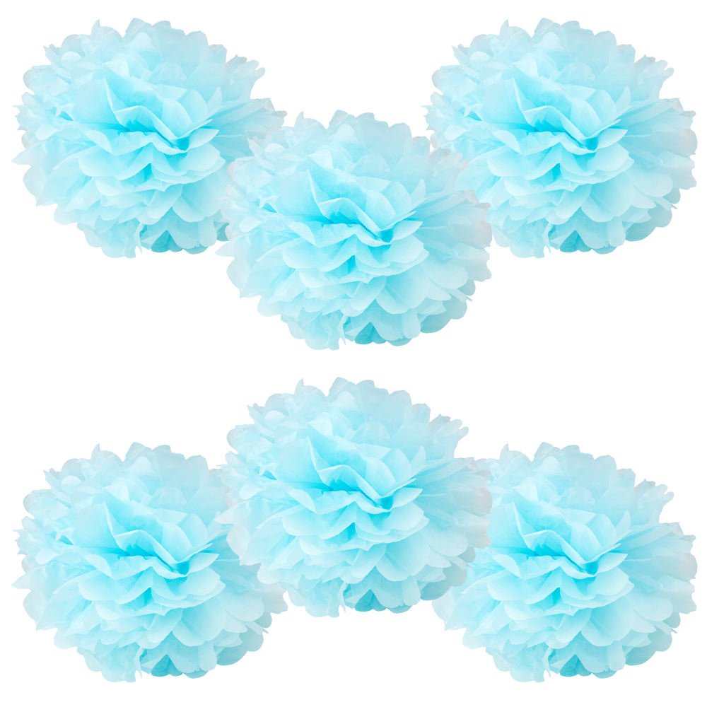 WYZworks Set of 6 - Powder Blue 8 - (6 Pack) Tissue Pom Poms Flower, Halloween Party, Decorations for Weddings, Birthday, Bridal