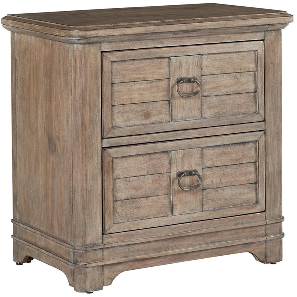 Meadowbrook Beige Antique Sand Wood Two Drawer Farmhouse Style Nightstand