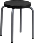 Offex Stackable Stool with Black Seat and Silver Powder Coated Frame
