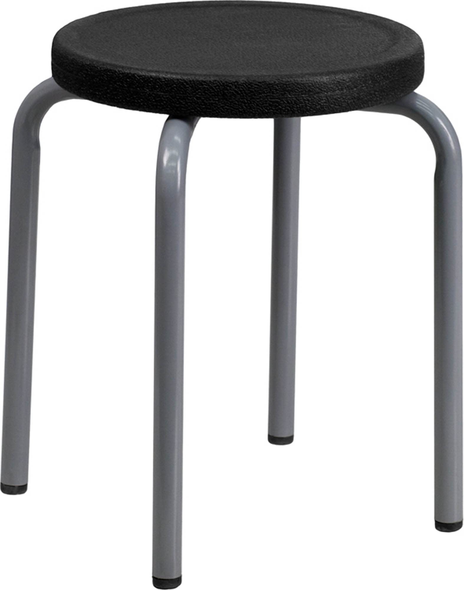 Offex Stackable Stool with Black Seat and Silver Powder Coated Frame