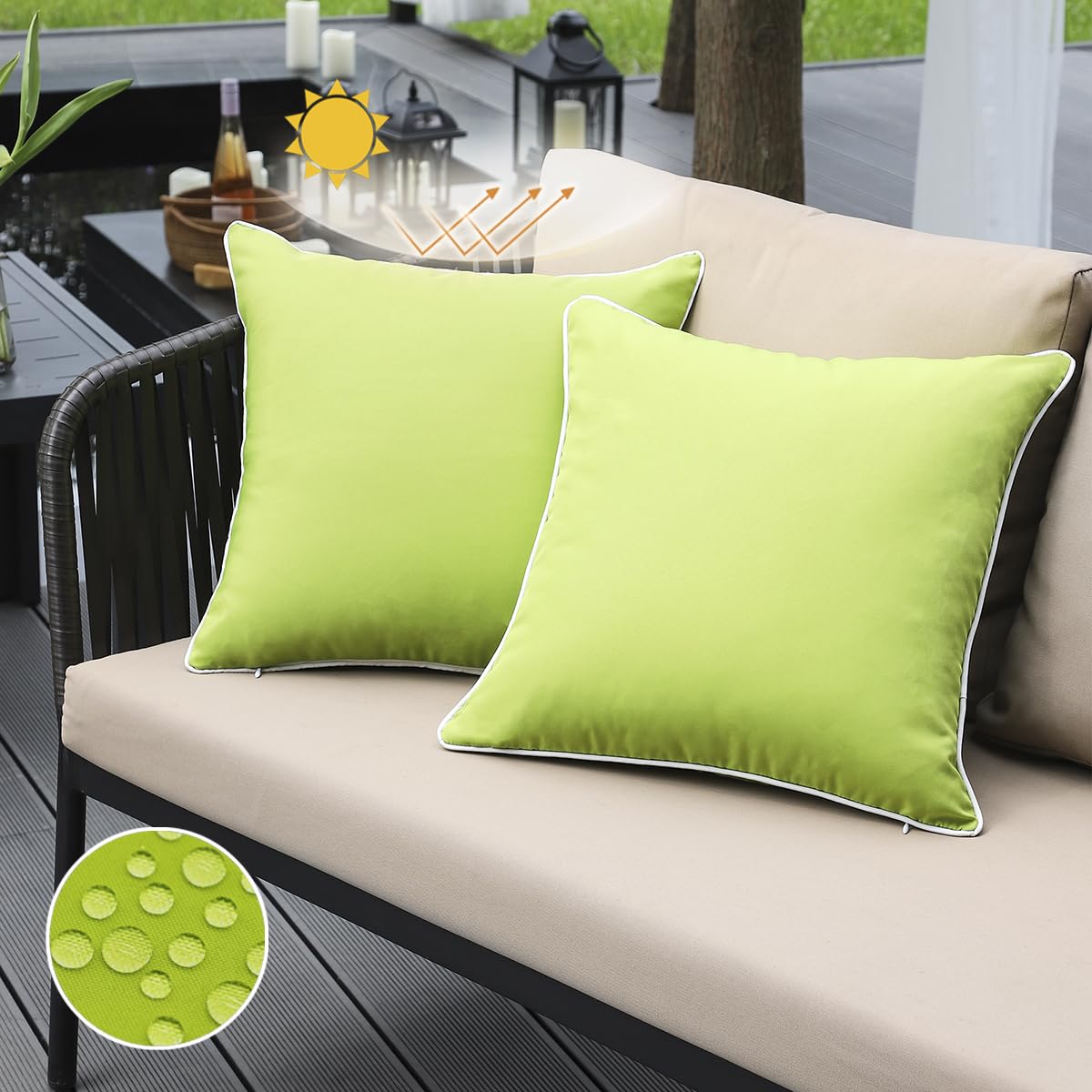 Jojogogo Green Outdoor Pillows Waterproof Decorative Throw Pillow Covers 18X18 Set Of 2, Apple Green Spring Outdoor Sunproof Pil