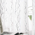 Finecity Tree Curtains For Living Room - White Sheer Curtains 72 Inches Long Silver Foil Tree Branch Design Print Curtain 2 Pane