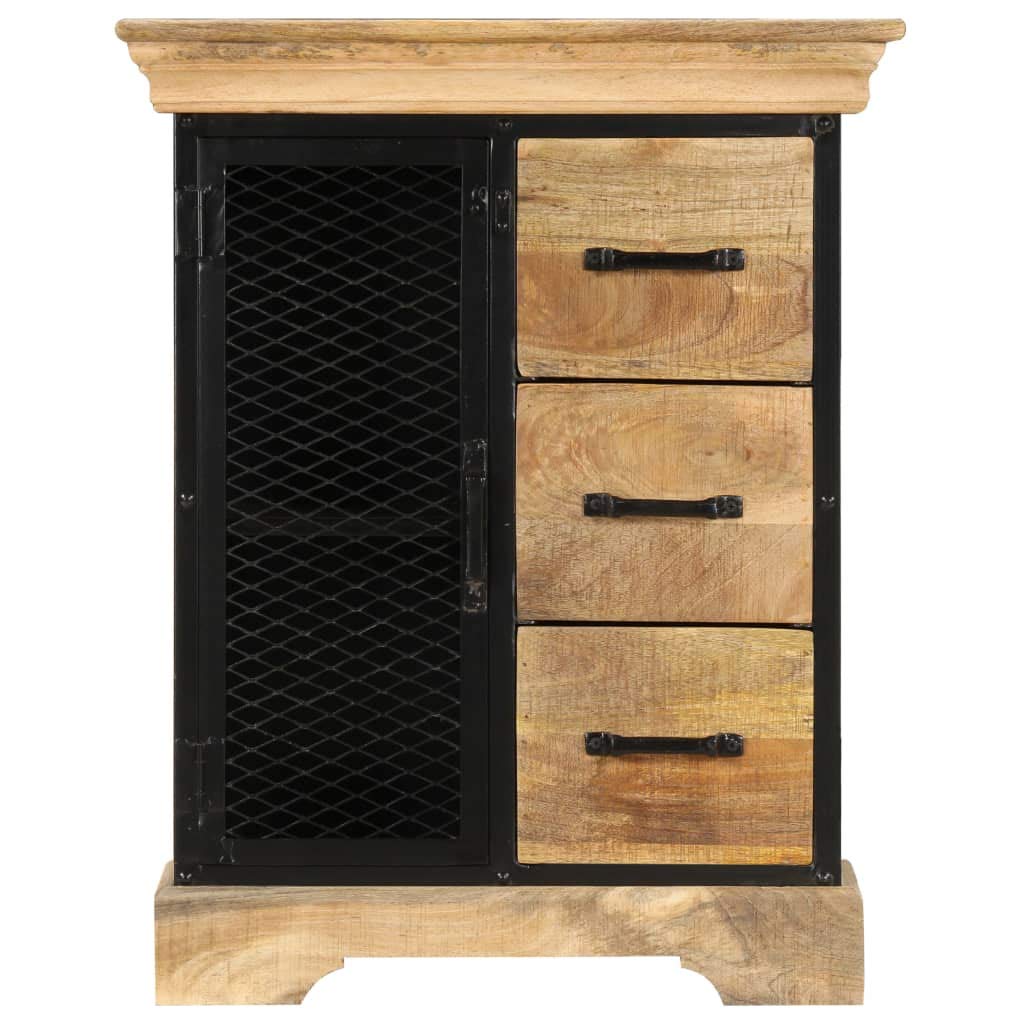 vidaXL Antique-Style Sideboard with 3 Drawers and 2 Cabinet Doors - Industrial-Style, Lacquered Solid Mango Wood and Powder-Coated Iron Frame - Brown.