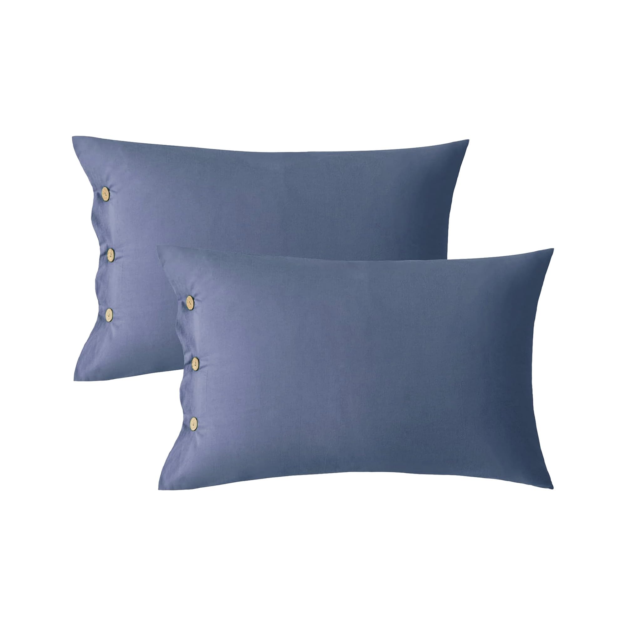 Jellymoni Pillowcases King Set Of 2 Cotton Button Pillow Covers 20  36In Blue Bed Pillow Cases 100% Washed Cotton Soft Breathabl