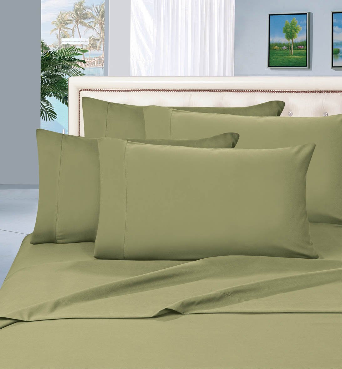 Elegant Comfort 6 Piece Wrinkle Resistant 1500 Premier Hotel Quality Ultra Soft Luxurious Bed Sheet Set, Full, Sage