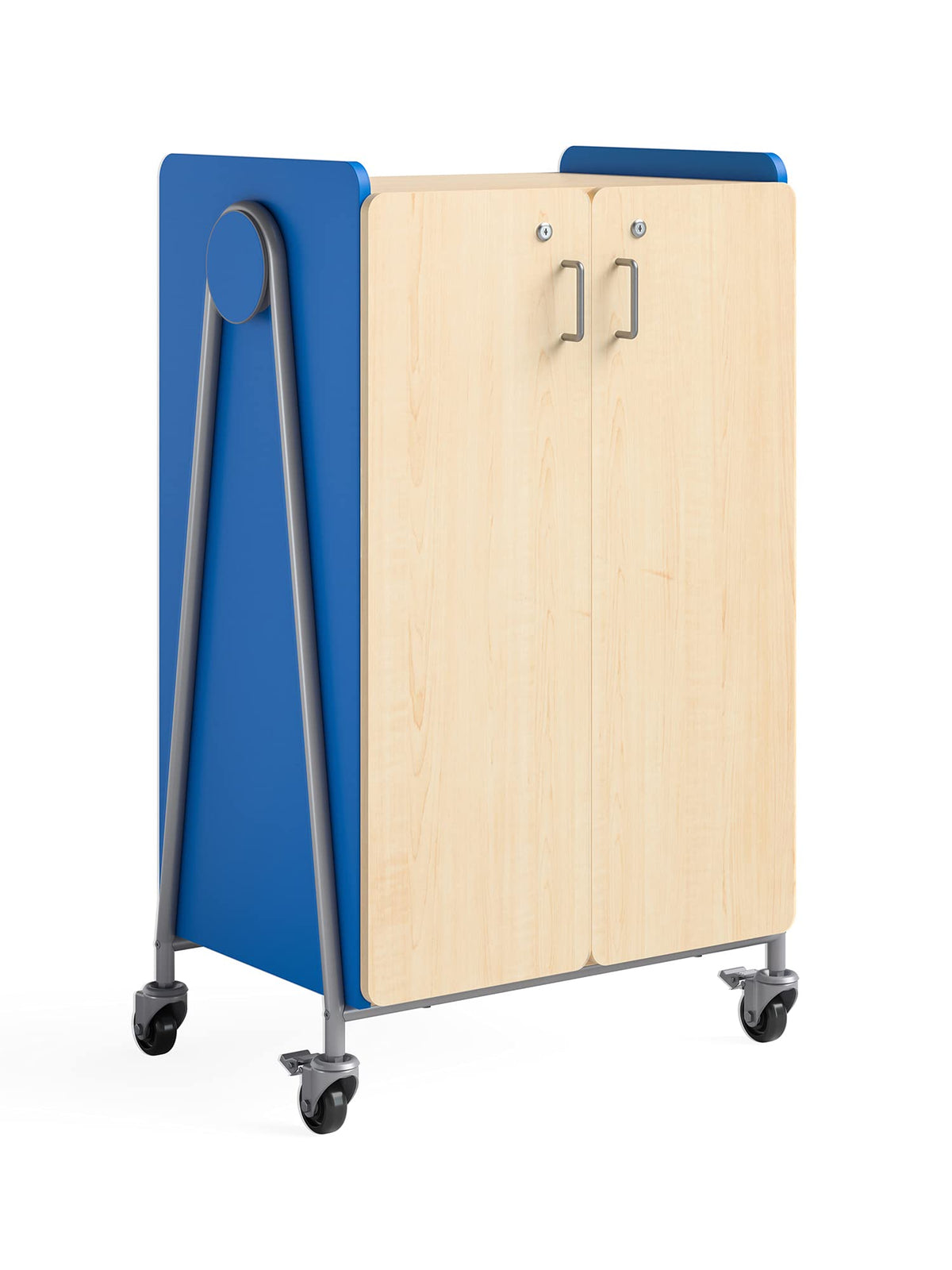 Safco Products 3934SBU Whiffle Typical 14, Double Column 12-Tote 4-Shelf Doored Rolling Storage Cart with Magnetic Dry-Erase Back, Spectrum Blue, 48&quot; H, Tall