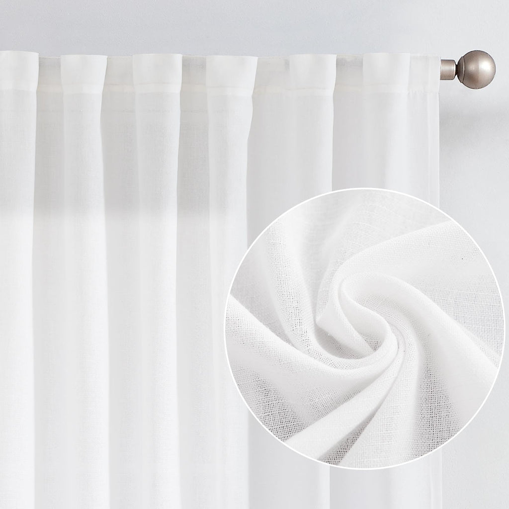Jinchan Linen Blend White Curtains 102 Inches Long For Living Room Farmhouse Rod Pocket Back Tab Light Filtering Window Drapes For Bedroom 50X102 Off White 2 Panels