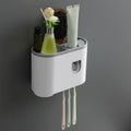 Amazon Basics WallMounted Toothbrush Holder with Automatic Toothpaste Dispenser | 1 Magnetic Cup | White | 20.5L x 10W x 14.5H 