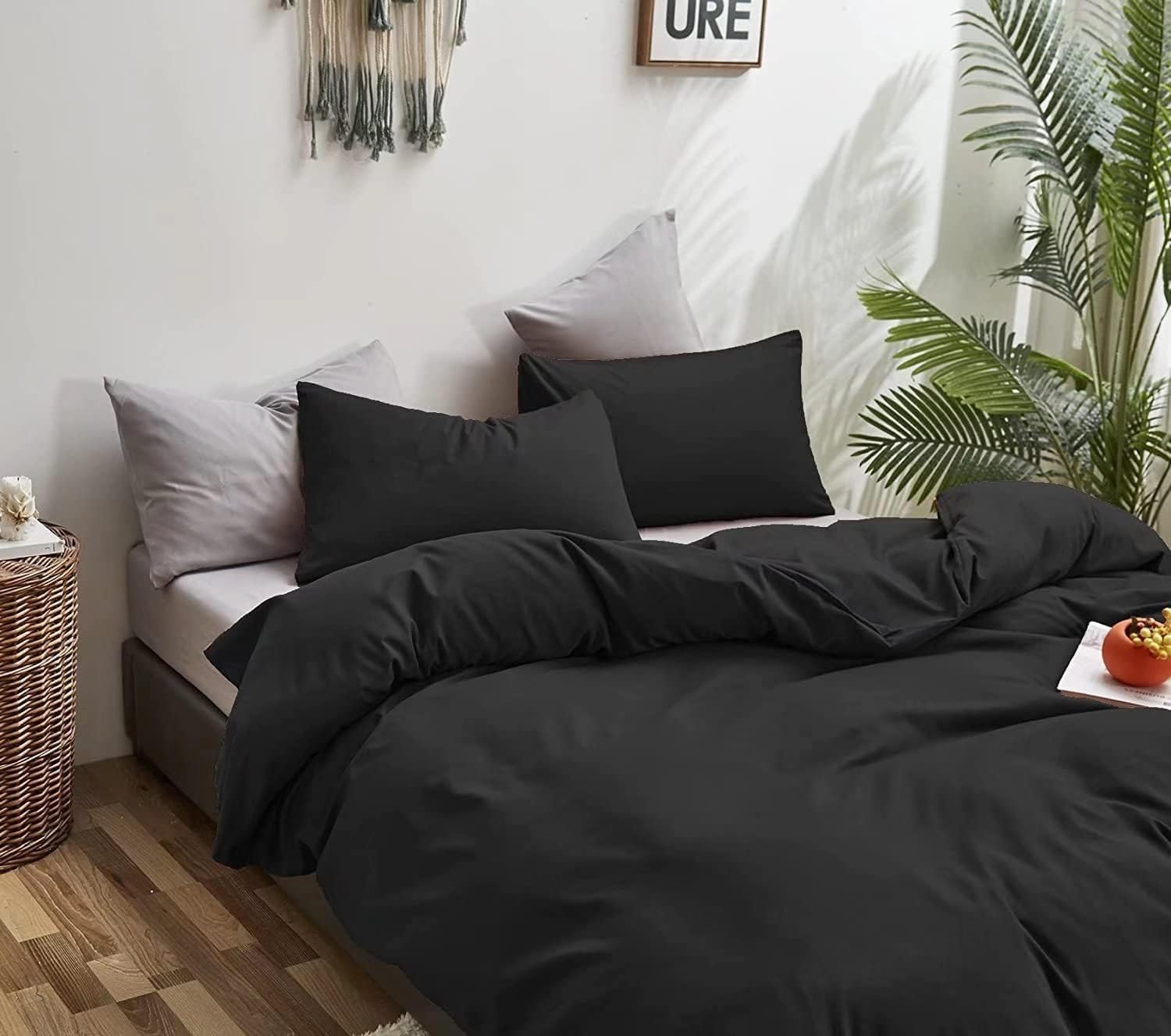 Houseri Black California King Comforter Set All Black Bedding Cal King Comforter Set Solid Black Cali King Comforter Simple Styl