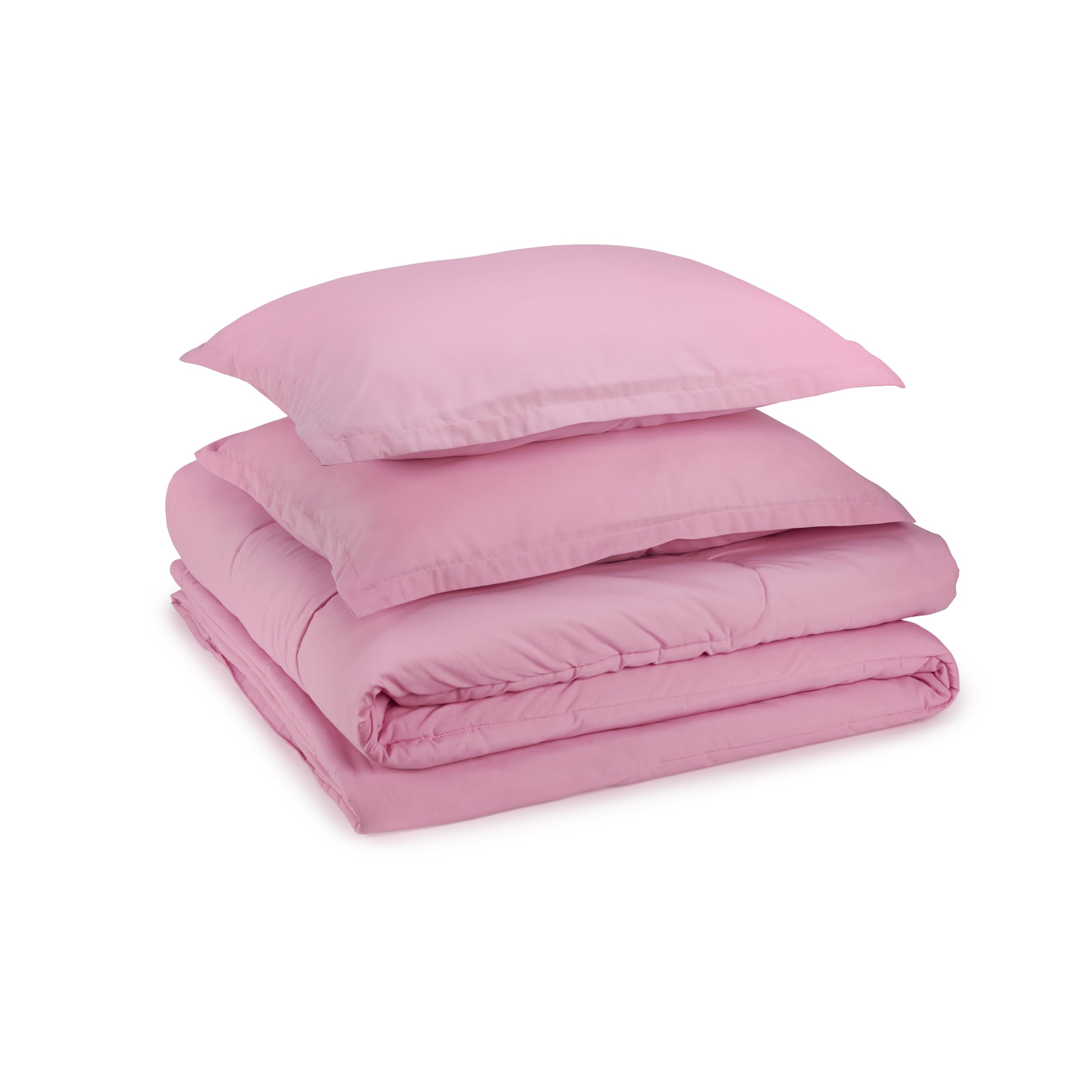 Amazon Basics 3 Piece Microfiber Kid'S Comforter And Pillow Sham Set, Full/Queen, Light Pink, Solid
